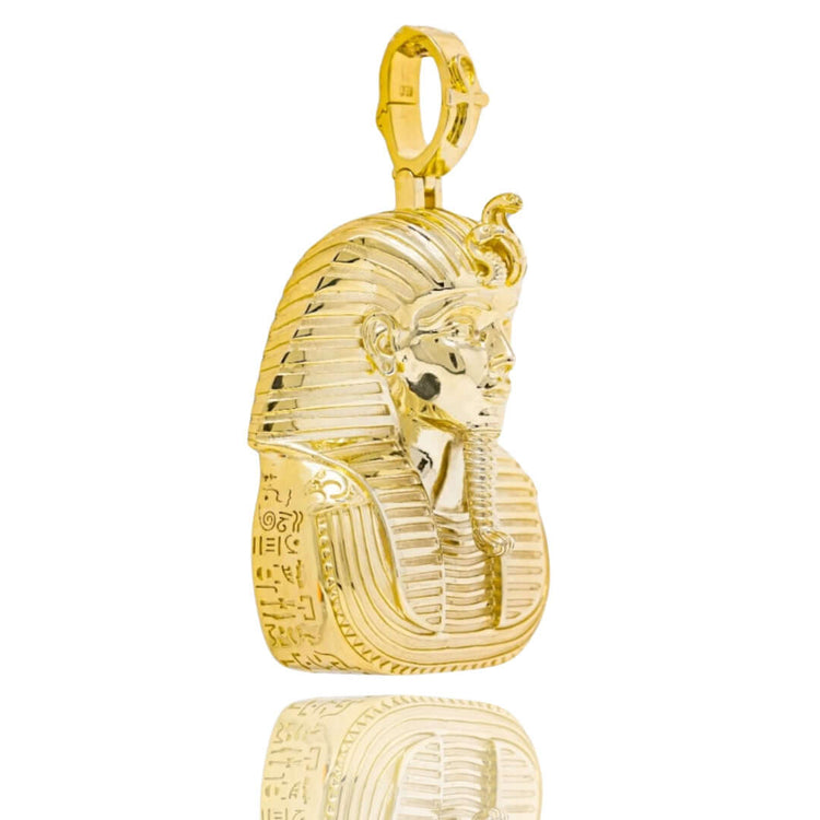 The Custom King Tut Pendant – Egyptian Pharaoh is a striking gold accessory, ideal for anyone seeking unique Egyptian pharaoh jewelry.