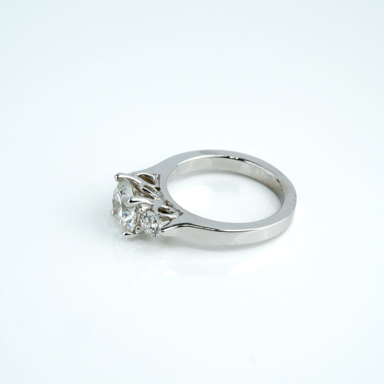 3.08CTW Round Trilogy Lab Diamond Engagement Ring in 14k White Gold, side view showcasing elegant trilogy design.