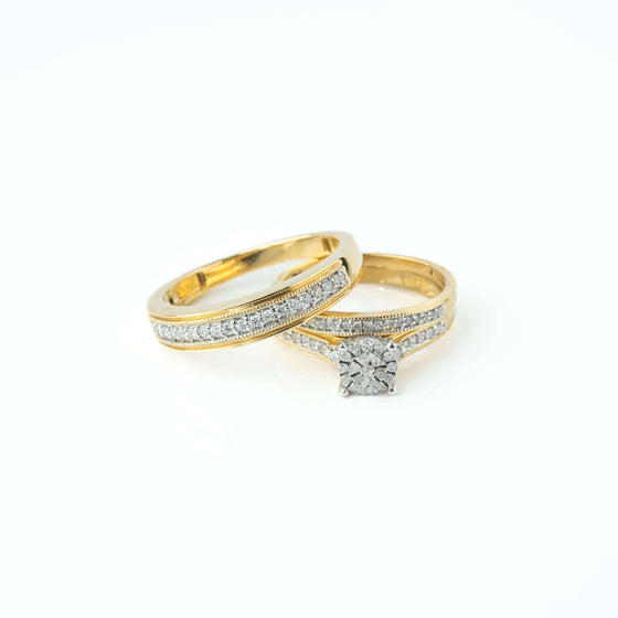 3/8 CTW 10k Yellow Gold Wedding Trio Set with Diamond Engagement Ring and Matching Bands