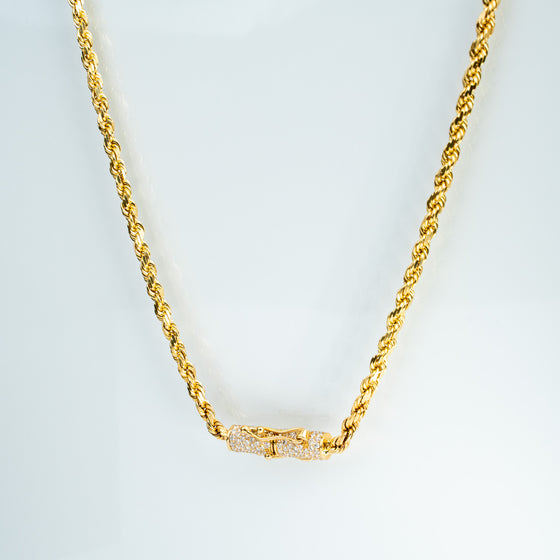 4mm Rope Chain with Custom Diamond Lock - 14k Gold