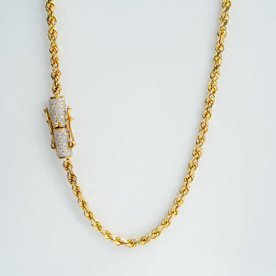 4mm Rope Chain with Custom Diamond Lock - 14k Gold