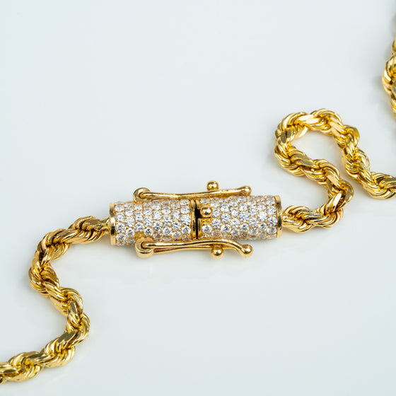 4mm Rope Chain with Custom Diamond Lock - 14k Gold