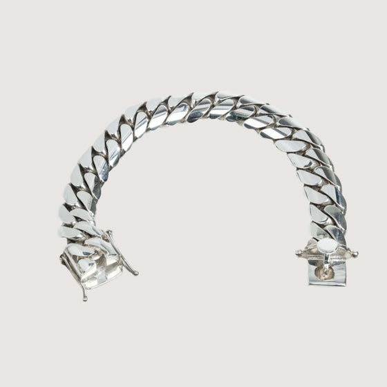 alt=" Shop the Silver Cuban Link Bracelet - Ready to Ship. Handmade in 950 silver with a traditional box lock. Timeless, elegant, and ready to wear. "