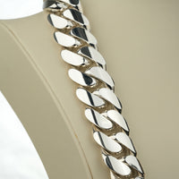 Macro detail of polished 950 silver Miami Cuban link links