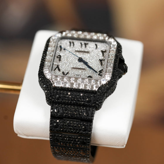 Cartier Santos Watch- Automatic 39.8mm - Black Iced Out- Showing the closer detail of the watch.