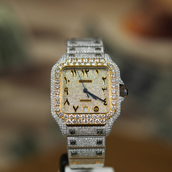Cartier Santos- Automatic 40mm - Arabic Iced Out | GOLDZENN- Showing the closer detail of the watch.