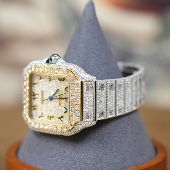 Cartier Santos- Automatic 40mm - Arabic Iced Out | GOLDZENN- Showing the other side of the watch.