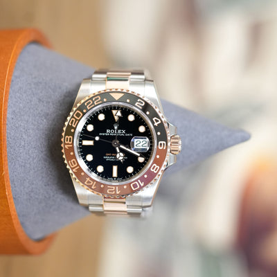 Rolex GMT-Master II 40mm - 126711 - Black Dial Oyster Band- Showing the watch detail.