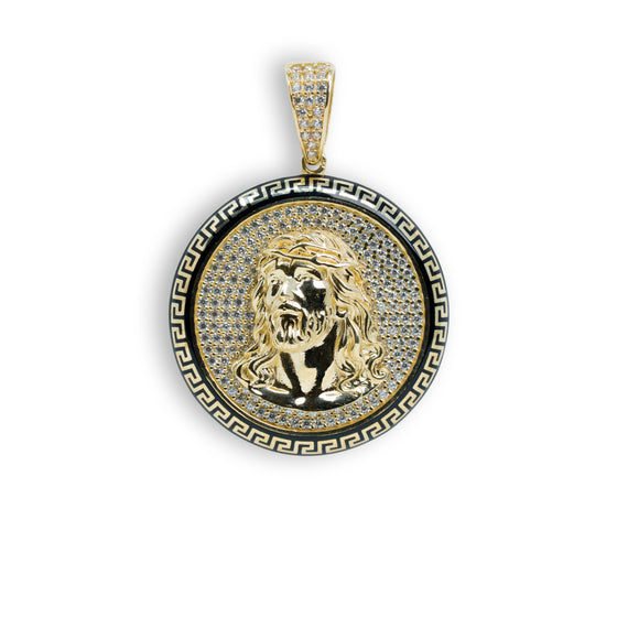 Christ Circular Portrait Pendant - 10k Gold| GOLDZENN-Showing the pendant's full detail.