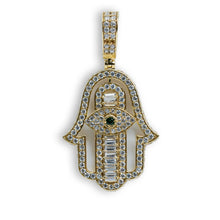  Emerald Hamsa Pendant - 10k Solid Gold| GOLDZENN- Showing the pendant's full detail.