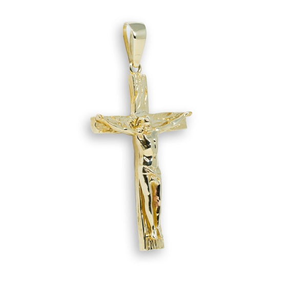 Detailed Cross Pendant - 10k Gold| GOLDZENN- Showing the side view detail of the pendant.