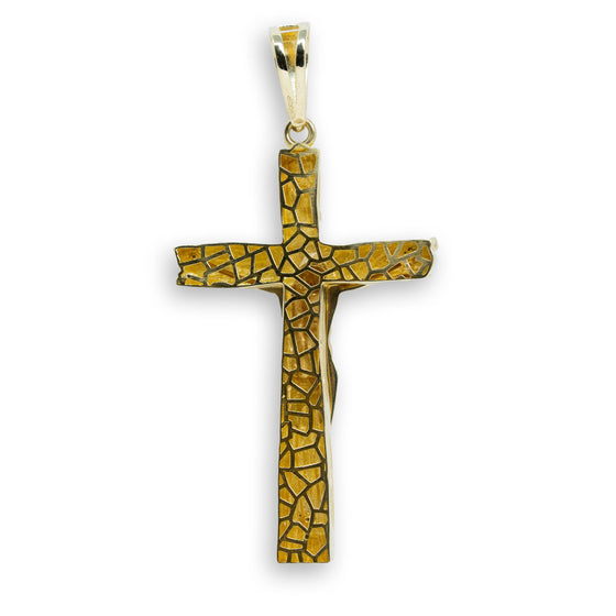 Detailed Cross Pendant - 10k Gold| GOLDZENN- Showing the back detail of the pendant.