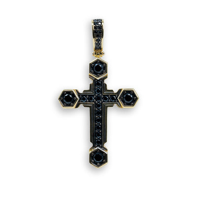 Black Cross with CZ Pendant - 10k Gold| GOLDZENN- Full detail of the pendant.