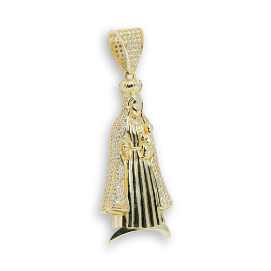 Lady of Charity Pendant - 10k Gold| GOLDZENN- Side view detail of the pendant.