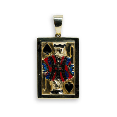 Deck of Cards King Small CZ Pendant - 10k Gold| GOLDZENN- Showing the pendant's full detail.