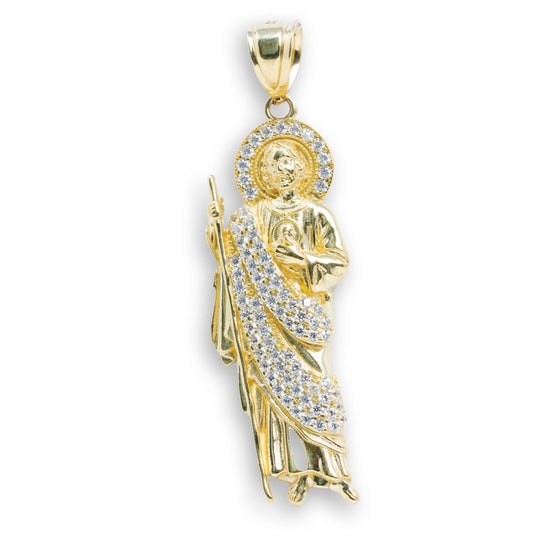 Saint Jude with CZ - 14k Gold Pendant| GOLDZENN- Full detail of the pendant.