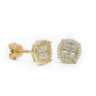 Moissanite Princess Cut Stud Earrings - 10k Yellow Gold| GOLDZENN(Full details of the earrings.)