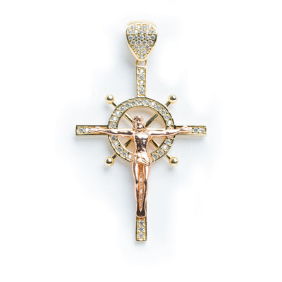 Crucifix Cross Pendant - 14k Gold| GOLDZENN- Showing the pendant's full detail.