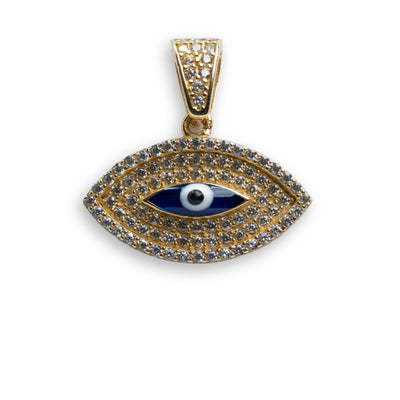 Blue Eye with CZ Pendant - 14k Gold| GOLDZENN- Full detail of the pendant.