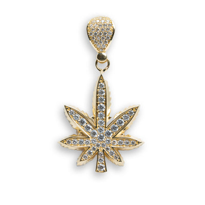 Cannabis with CZ Pendant - 14k Gold| GOLDZENN- Showing the pendant's full detail.