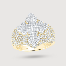  Diamond Cross Men's Ring in 10k Yellow Gold, featuring 2ctw natural diamonds. | GOLDZENN