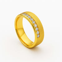 The Men's Wedding Band Brushed White Gold with Lab Diamond Inlay features a matte finish and a channel of round lab diamonds along the top, shown on a plain white background.