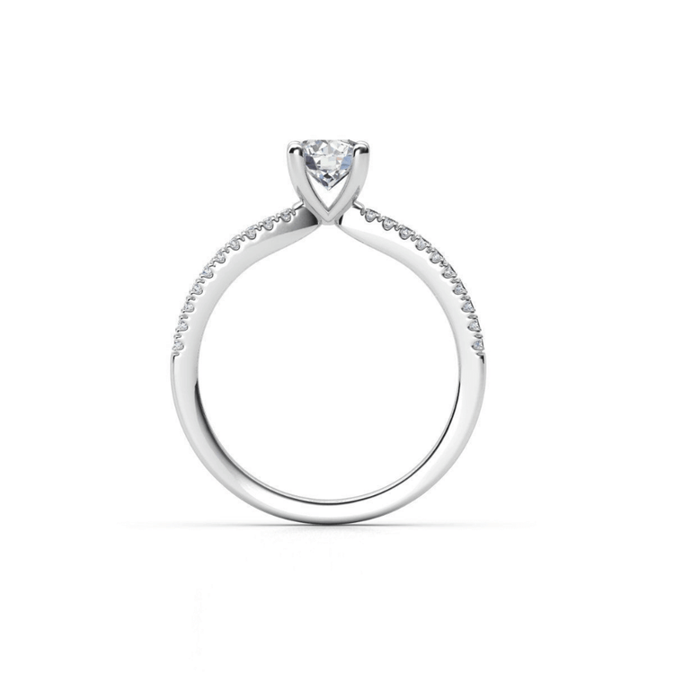 The Double-Band Lab Diamond Engagement Ring features a brilliant round lab diamond center in a prong setting, with white gold or platinum bands accented by lab diamonds along the upper half.