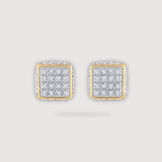 1/4CTW Diamond Fashion Micro Pave Square Earrings - 10K Yellow Gold