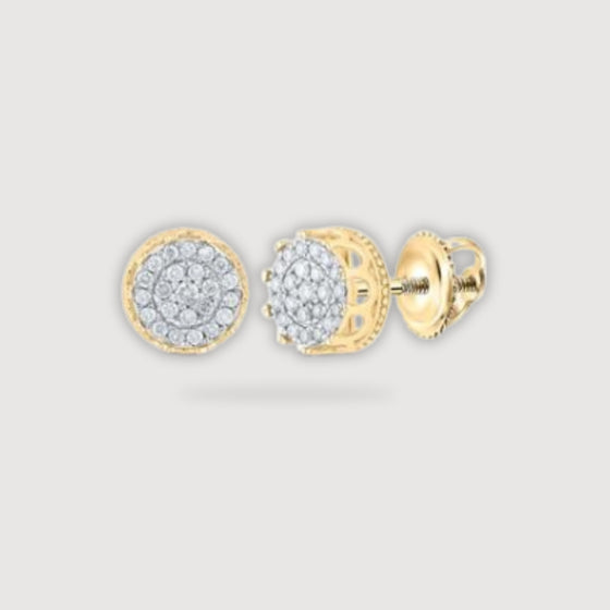 1/2CTW Round Diamond Cluster Stud Earrings - 10K Yellow Gold