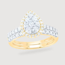  1CTW Round Diamond Teardrop Bridal Engagement Wedding Ring Set- 10K Yellow Gold