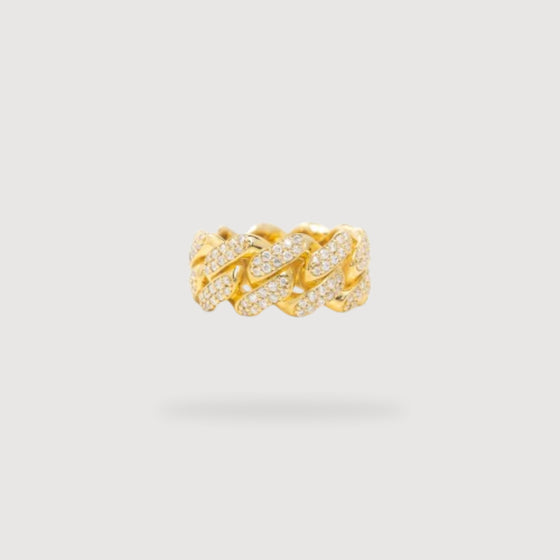 Lab Grown - 10mm - Iced Cuban Link Ring in Solid Gold