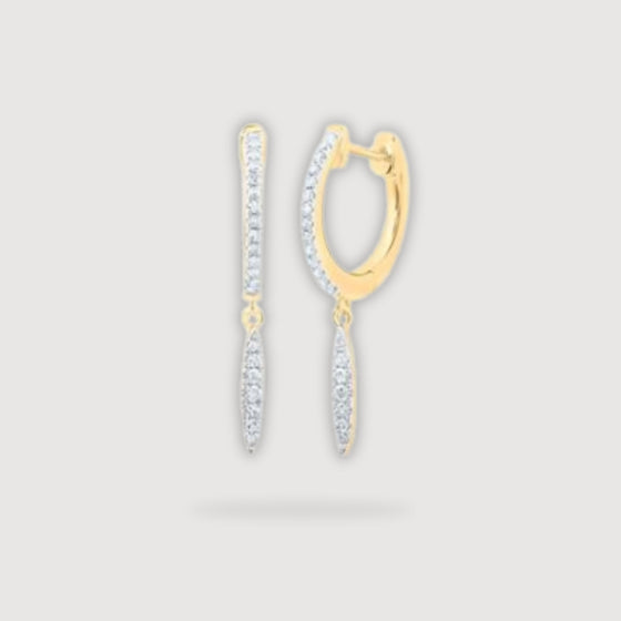 1/6CTW Round Diamond Drop Dangle Stud Earrings - 10K Yellow Gold