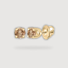  1/4CTW Round Brown Diamond Solitaire Stud Earrings - 10K Yellow Gold