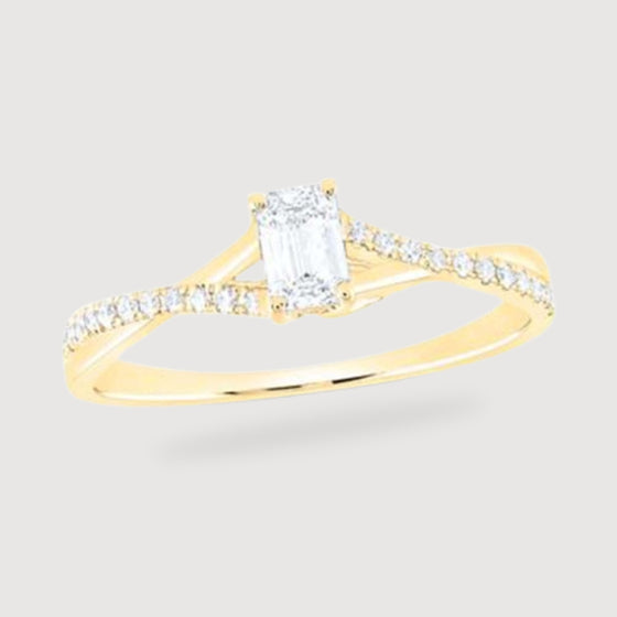 Emerald Diamond Solitaire Bridal Engagement Ring - 14k Gold