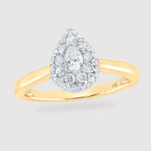  1/2CTW Pear Diamond Halo Bridal Wedding Engagement Ring - 14K Yellow Gold