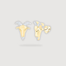  1/10CTW Round Diamond Zodiac Aries Goat Stud Earrings - 10K Yellow Gold