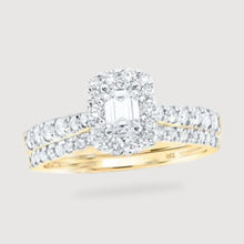  1CTW Diamond Emerald Halo Bridal Wedding Ring Set - 14k White Gold