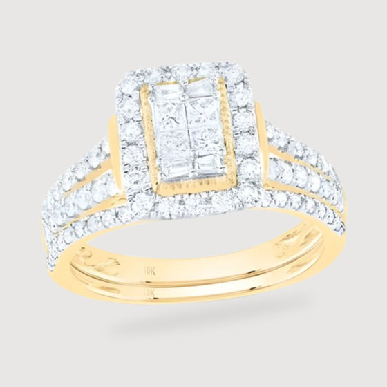 7/8CTW Diamond Fashion Bridal Engagement Wedding Ring Set- 10K Yellow Gold