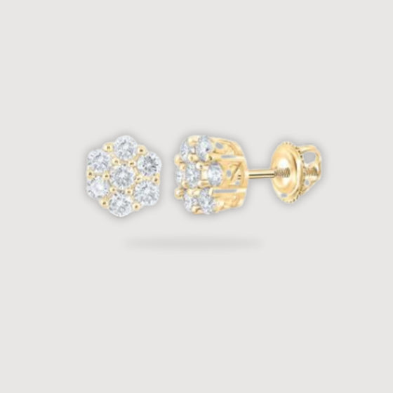 3/4CTW Round Diamond Flower Cluster Earrings - 10K Yellow Gold