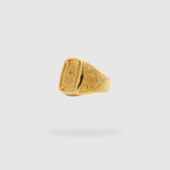 Mason Ring in Solid GoldMason ring in solid gold with intricate Masonic symbols. Bold, polished, and meaningful, perfect for fans of gold rings, mens rings, and solid gold rings.