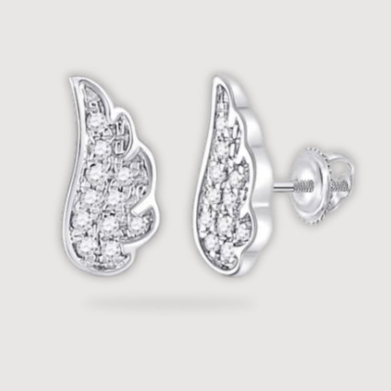 1/20CTW Round Diamond Angel Wing Stud Earrings - 14K White Gold