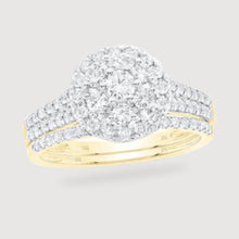  1CTW Round Diamond Cluster Bridal Wedding Ring Set - 10k Yellow Gold