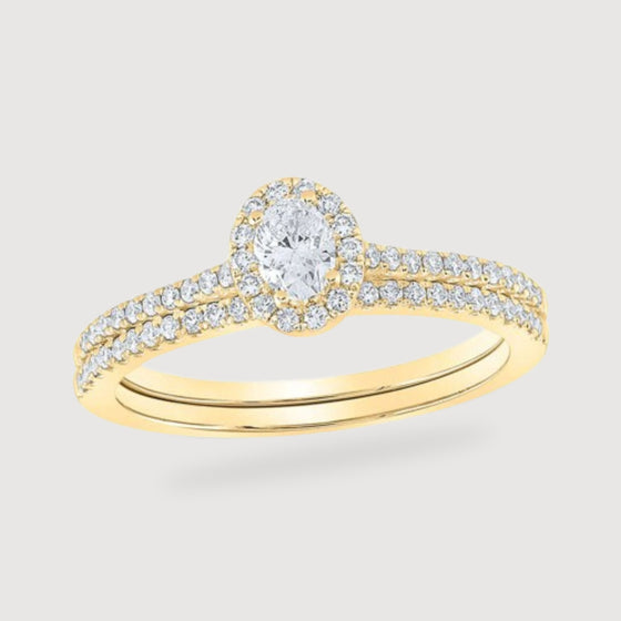 0.5CTW Oval Diamond Wedding Ring Set - 14k Gold