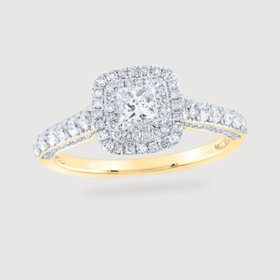 1.0CTW Princess Diamond Halo Bridal Engagement Ring - 10k Gold