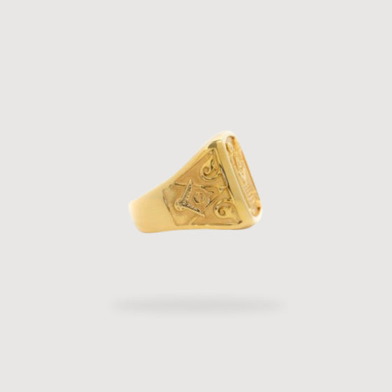 Mason Ring in Solid GoldMason ring in solid gold with intricate Masonic symbols. Bold, polished, and meaningful, perfect for fans of gold rings, mens rings, and solid gold rings.