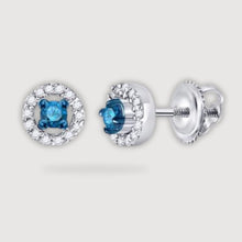  1/5CTW Round Blue Diamond Halo Stud Earrings - 10K White Gold