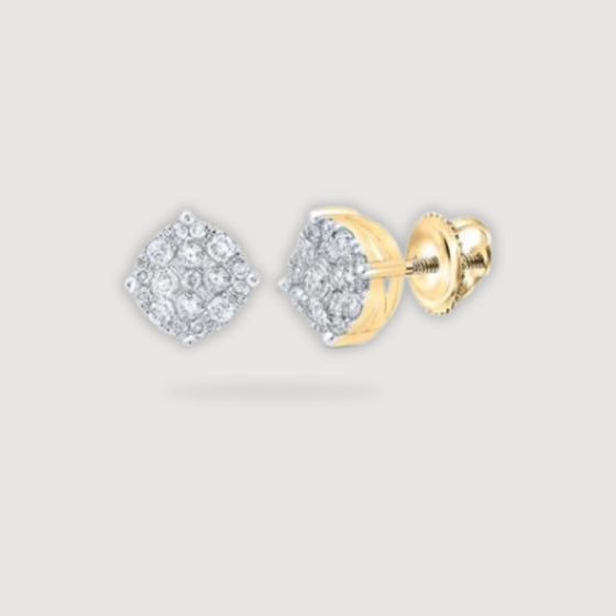 1/3CTW Round Diamond Cluster Stud Earrings - 10K Yellow Gold