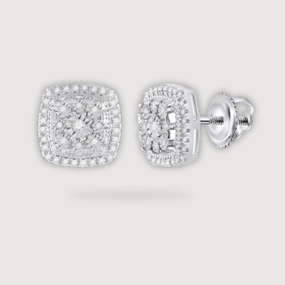 1/5CTW Round Diamond Fashion Halo Stud Earrings - 10K White Gold