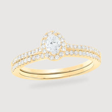  1/2CTW Round Diamond Halo Bridal Wedding Ring- 14K Yellow Gold