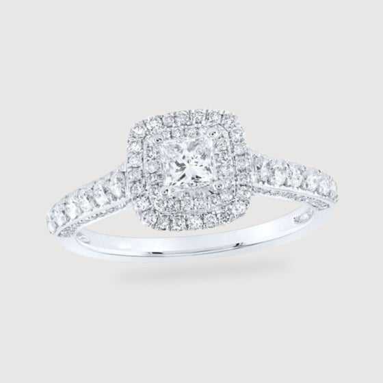 1.0CTW Princess Diamond Halo Bridal Engagement Ring - 10k Gold